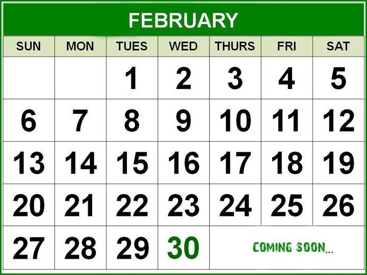 30 February calendar 