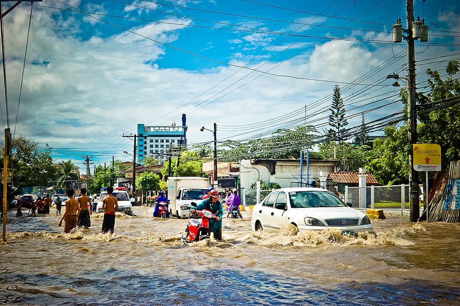 water logging in street due to heavy rains of monsoon season