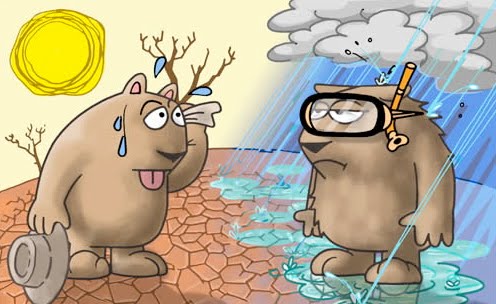 cartoon pic of two bears standing in rain and sunshine